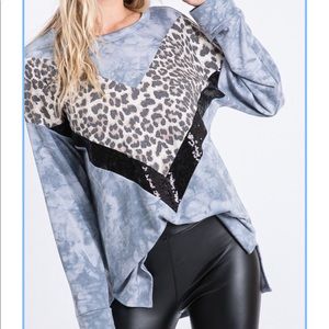 Tie-Dye Top W/ Leopard Sequins (UNWORN)